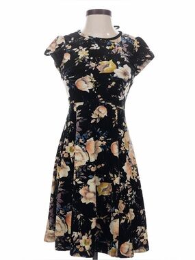 Snidel Black Floral Fit-and-Flare Dress Cap Sleeve Size 0 XS